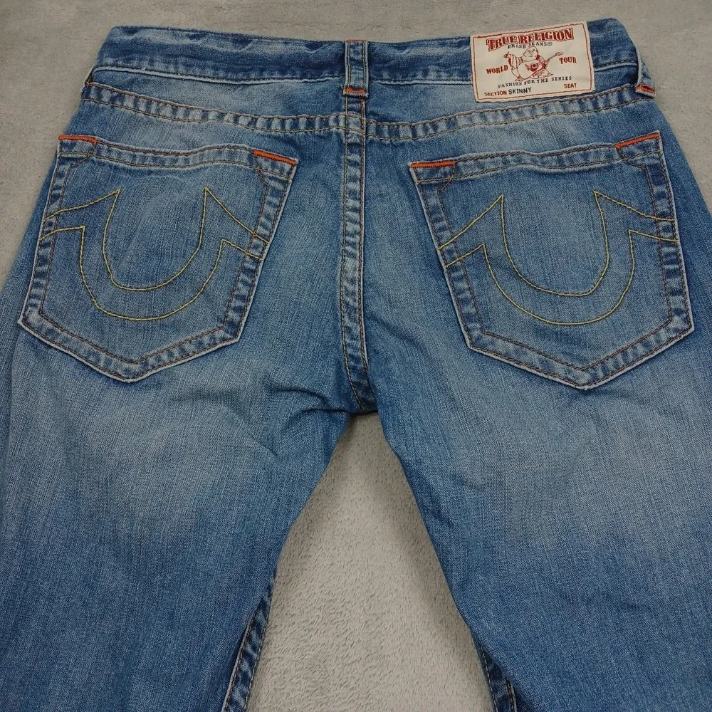 True Religion Jeans Mens 33 Blue Denim Skinny Old Multi Wheat Preppy